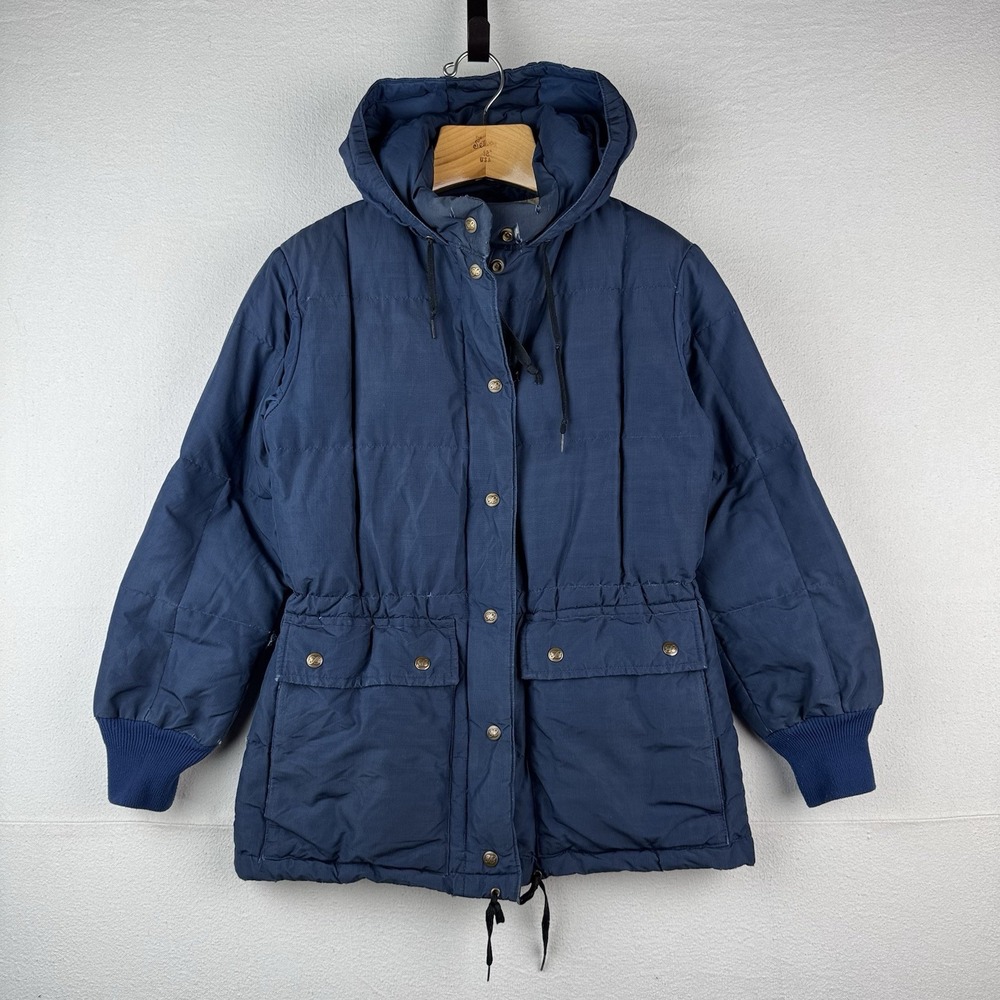 70's Vintage‎ Eddie Bauer Goose Down Parka Men's XS Hooded Jacket Blue *Read